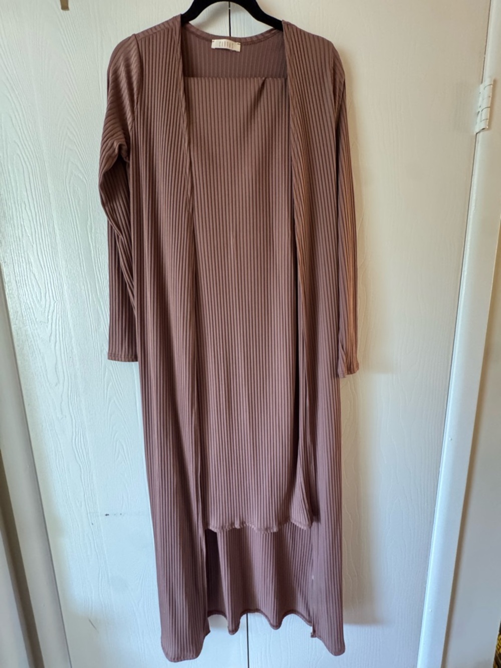 Women’s Long Ribbed Open Cardigan Dress in Mauve